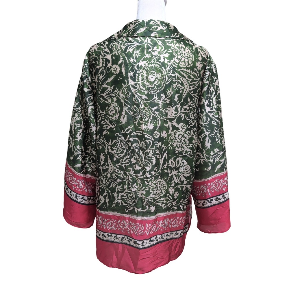 Zara Green Magenta Pink Floral Satin Oversized Button Down Blouse Medium - Picture 2 of 10